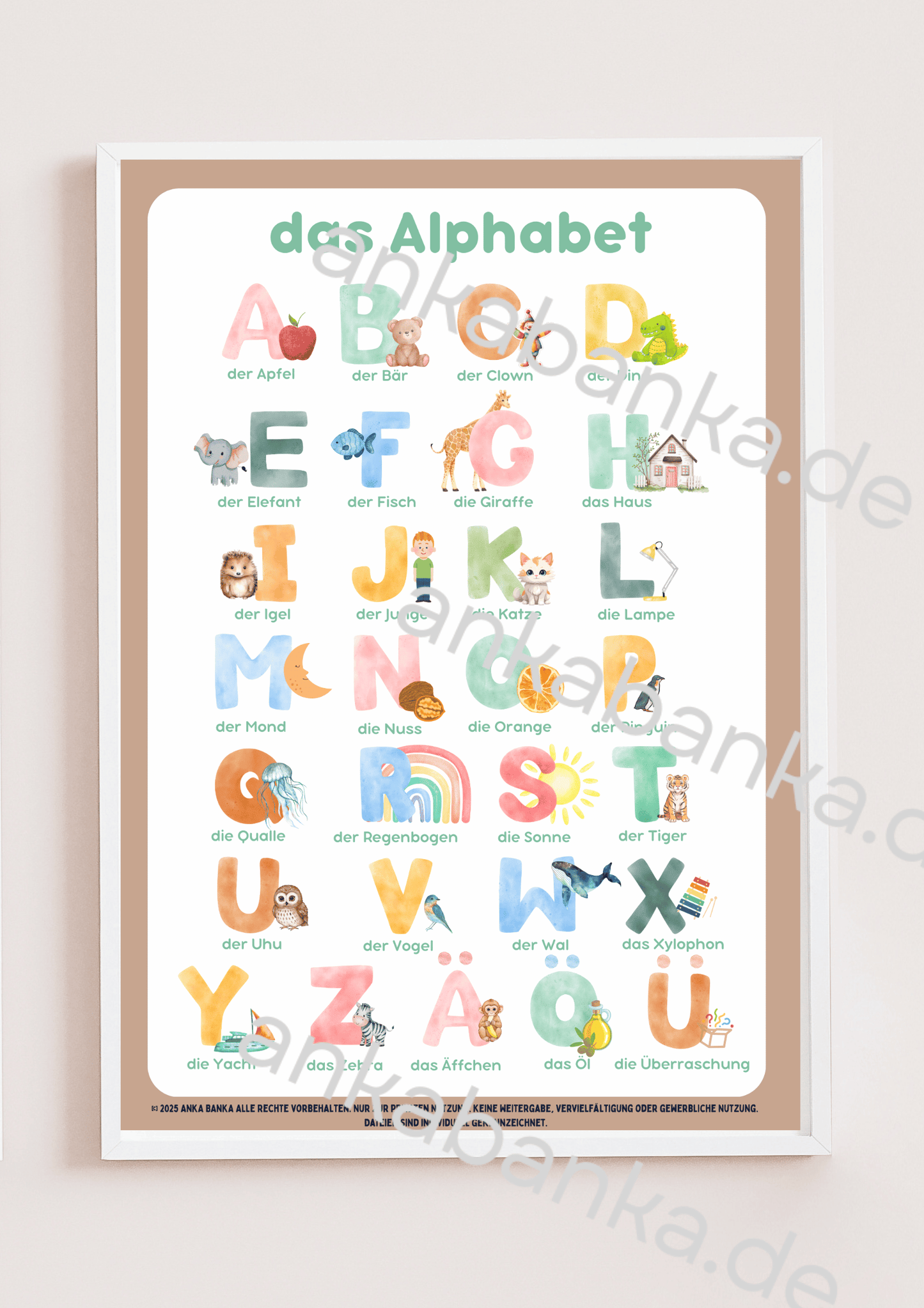 Digitales Poster „das Alphabet (A–Z + Ä, Ö, Ü)“