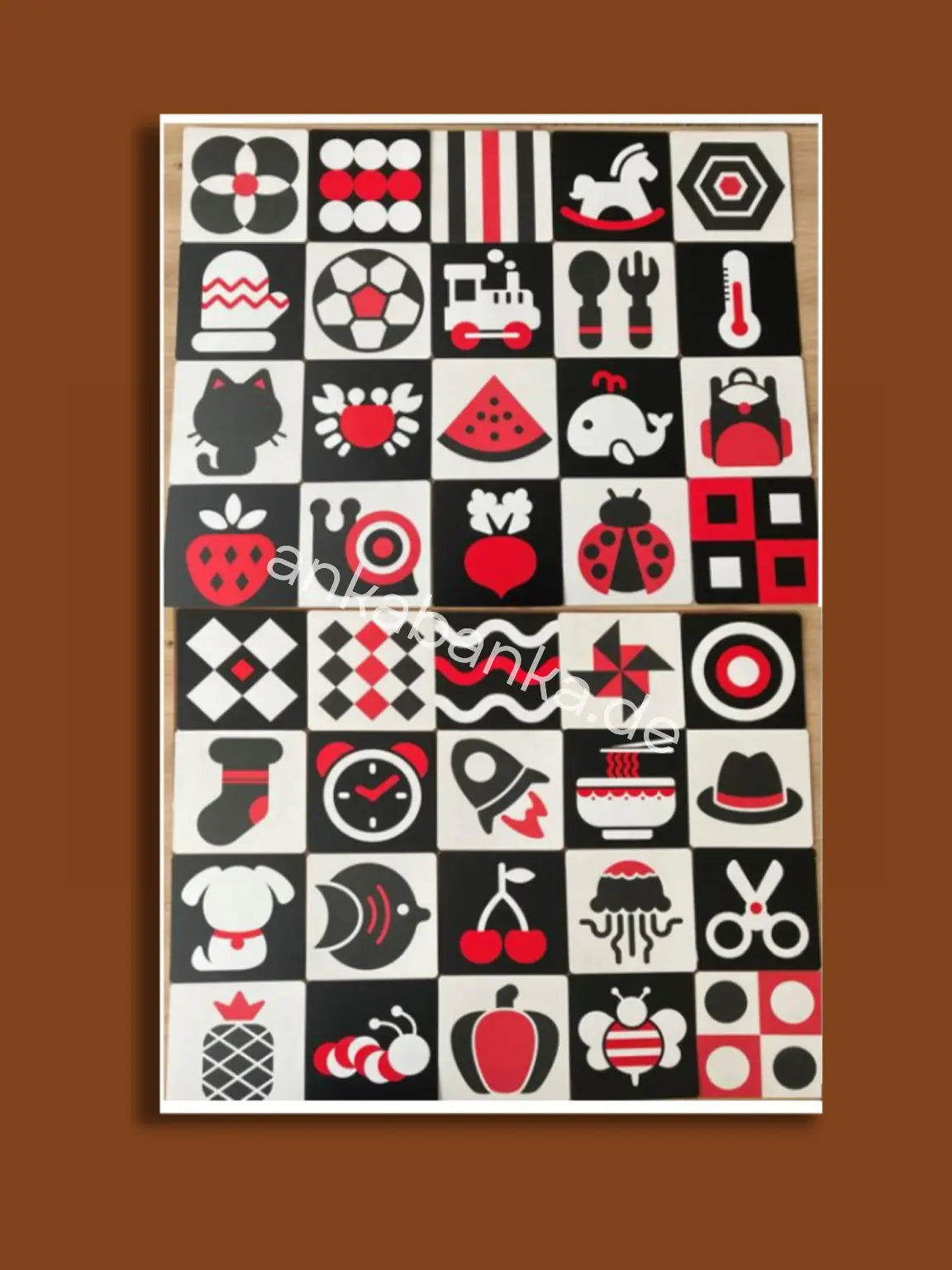 Montessori Schwarz Weiss und Rot Karten für Babies bis 6 Monate alt ankabanka