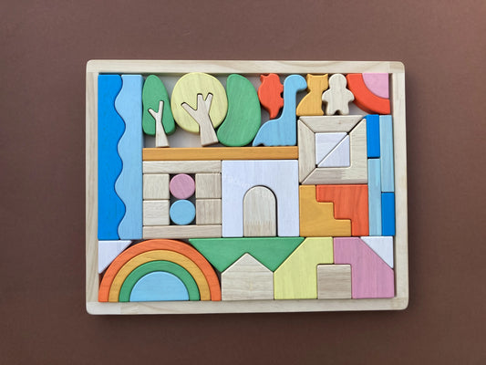 Montessori Bausteine Set Didier aus Holz, Holztablett Ankabanka