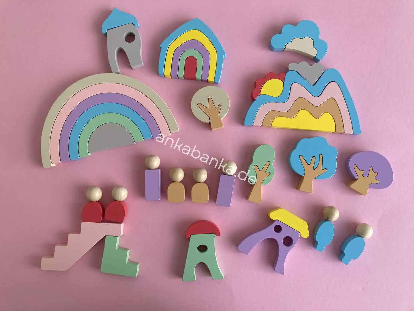 Montessori Spiel set aus Holz Fantasiestadt anka banka