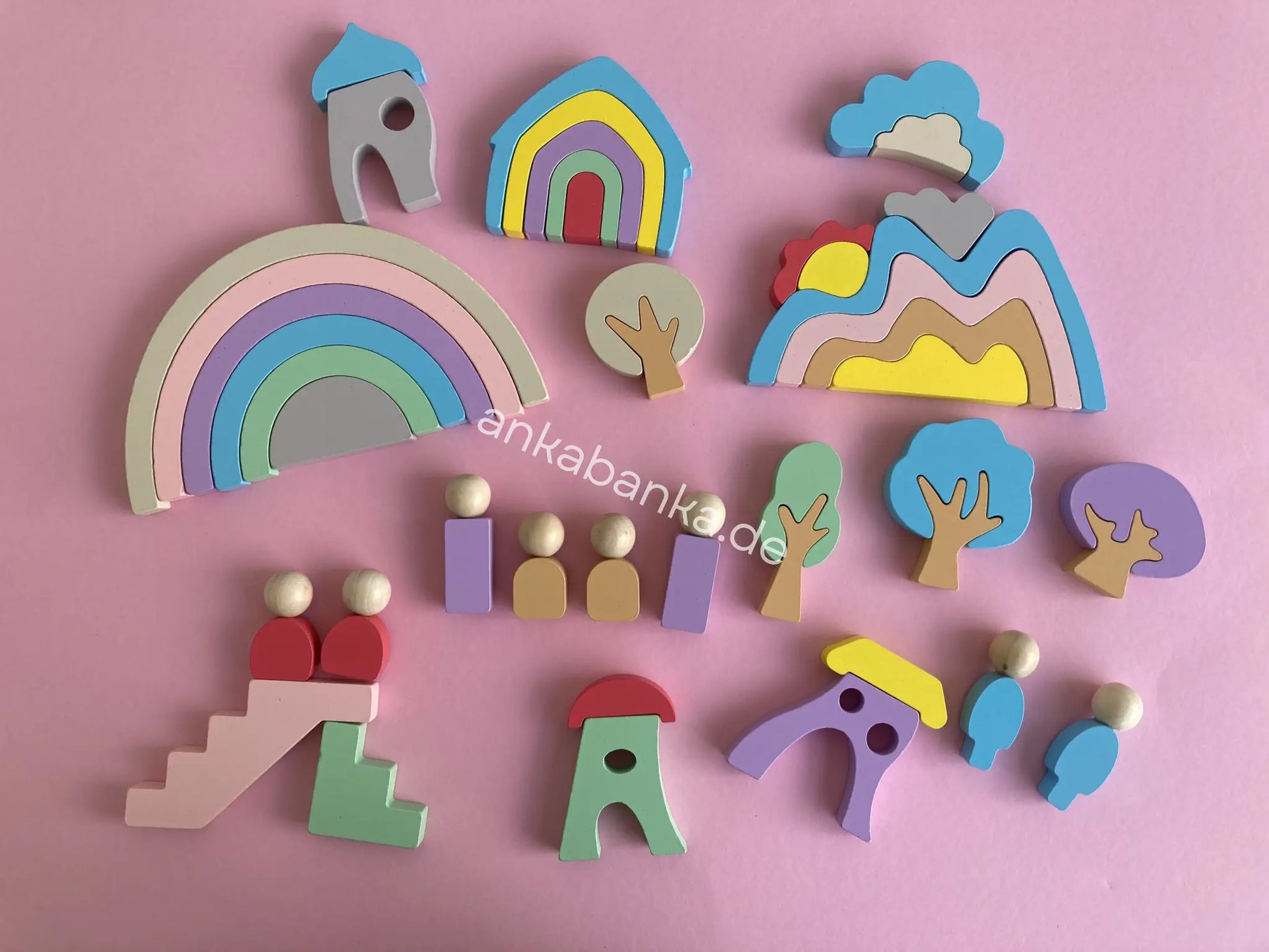 Montessori Spiel set aus Holz Fantasiestadt anka banka