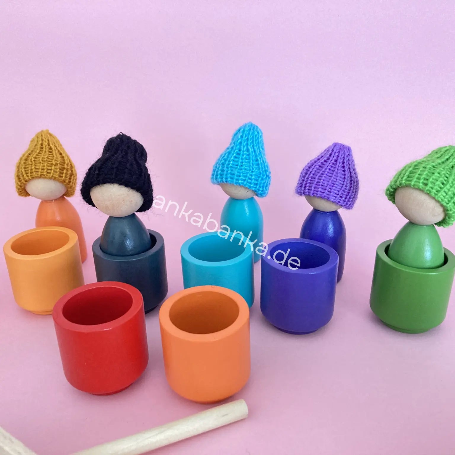 Montessori Sortier- Spiel mit Holz Puppen mit Mütze, Puppe im Becher Anka Banka Geschenk Weihnachten 
