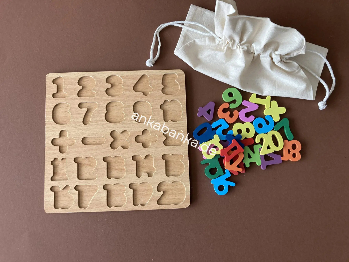 Montessori Puzzle mit Buchstaben und Baumwolltüte, Ankabanka