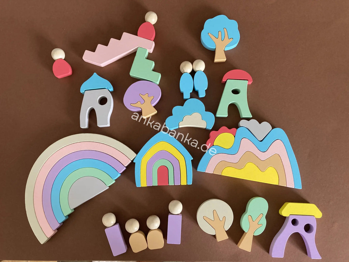 Montessori Fantasiestadt  mit Regenbogen Pastel aus MDF Anka Banka