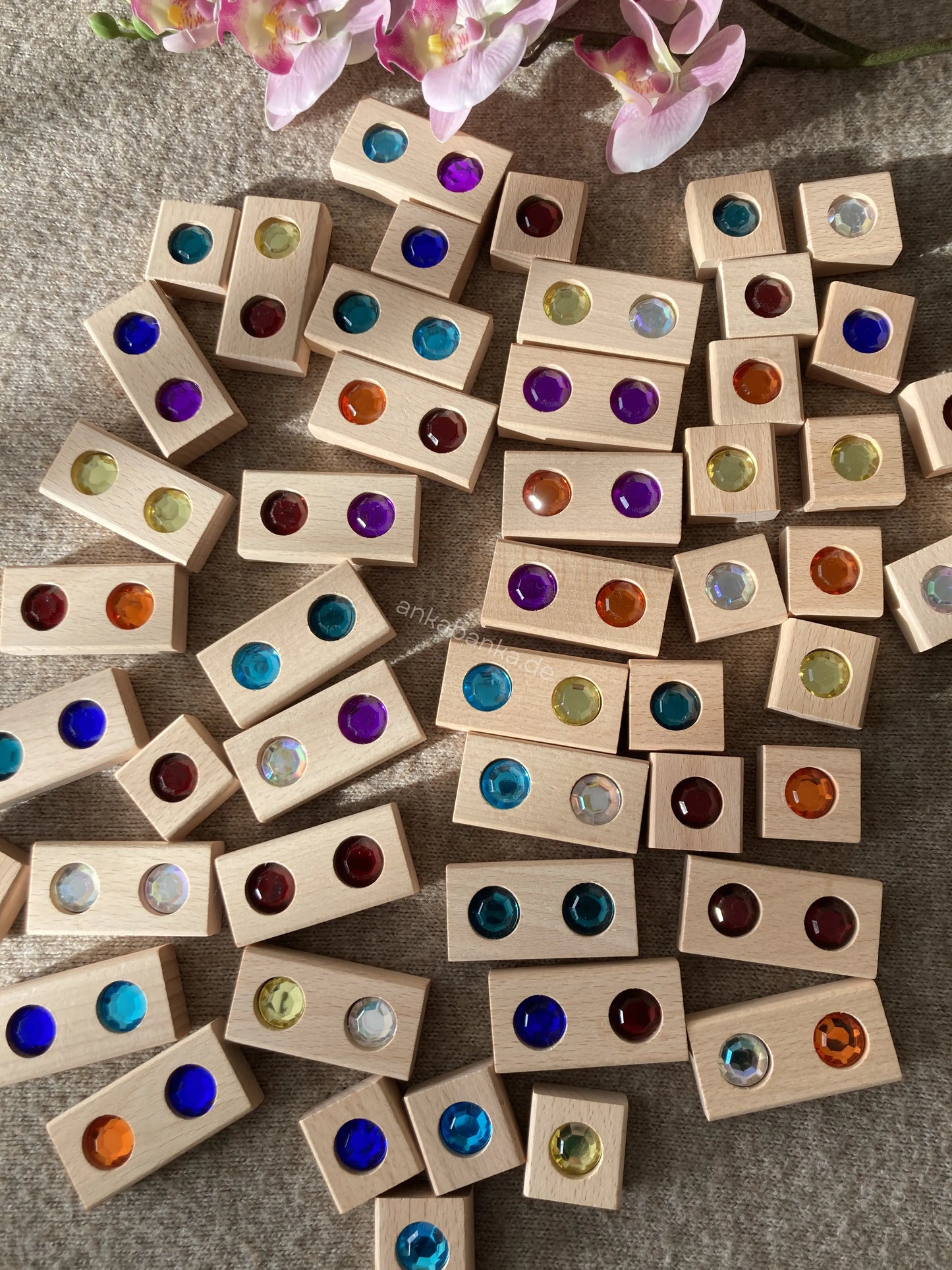 Montessori Glitzerbausteine aus Holz – Funkelsteine Bausteine