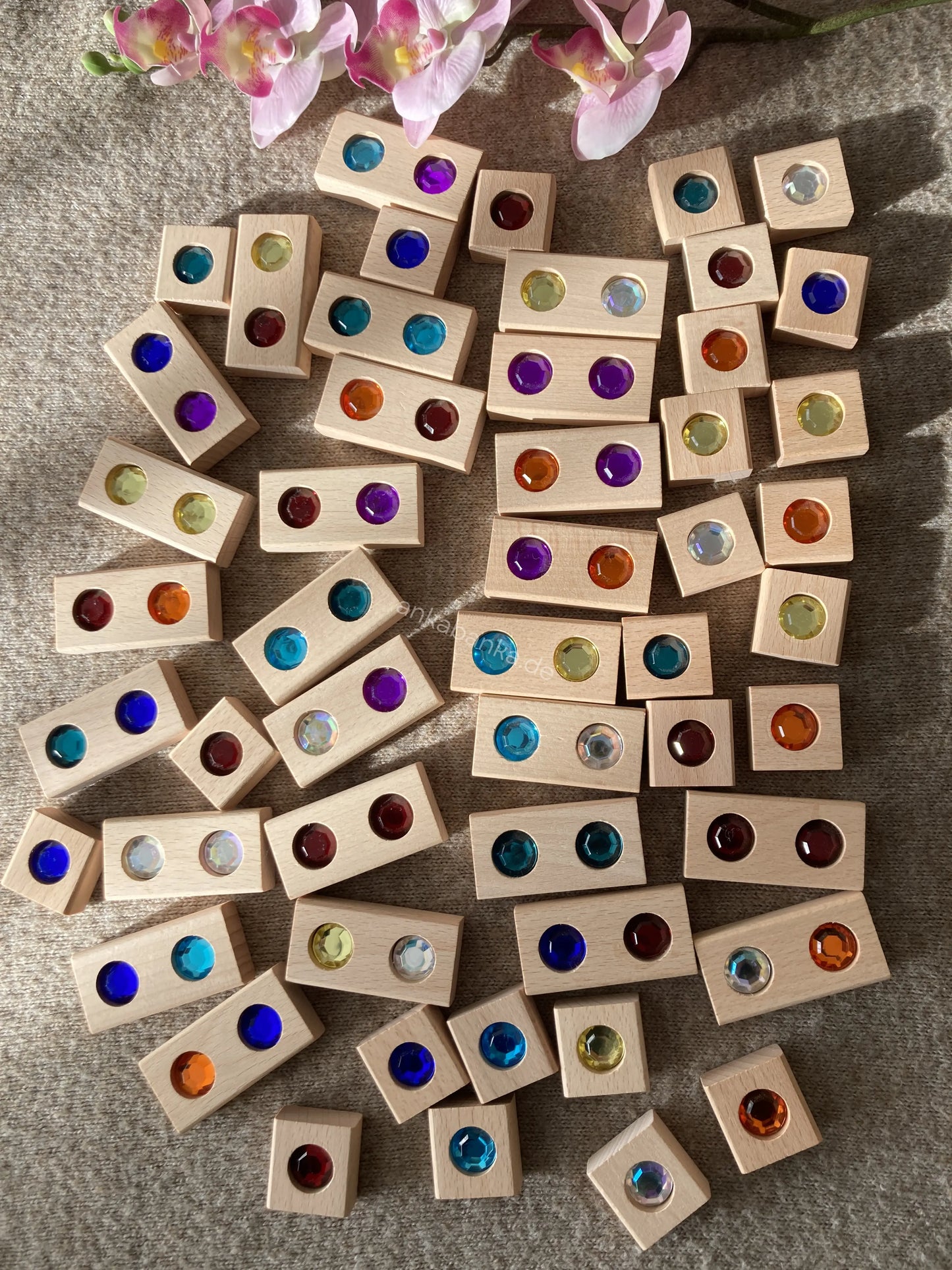 Montessori Glitzerbausteine aus Holz – Funkelsteine Bausteine